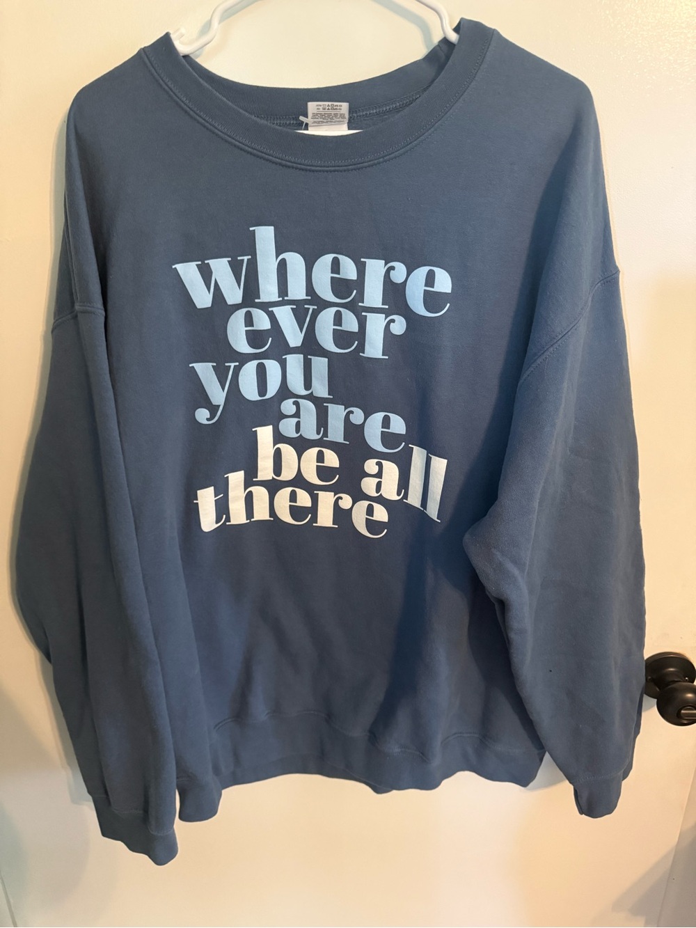 Gildan Blue Crewneck Sweatshirt with White & Light Blue Graphic